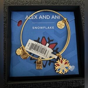 Alex And Ani Team USA Snowflake Charm Bangle Shiny gold Finish Red White Blue